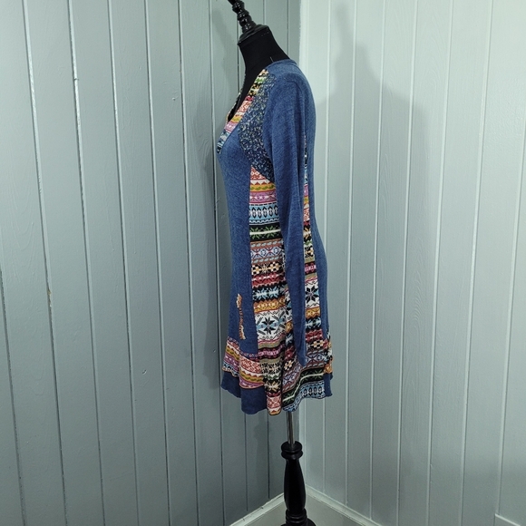 Moka Sport Women's Size Small Multi Media Patchwork Long Sleeve Sweater Dress - Picture 6 of 14